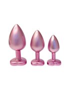DREAM toys Set plug anal Pearl Pink Plug 3 dopuri de dimensiuni progresive 7.1 cm - 9.5 cm cu baze în formă de inimă roz
