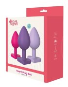 DREAM toys Set plug anal Triple Heart Love Signal 3 dopuri de dimensiuni progresive diametru 3/3.5/4 cm bază în forma de inimă multicolore