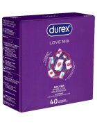 DUREX Set prezervative Love Mix diverse sortimente extra subțiri aromate texturate și extra lubrifiate din latex diametru 56 ± 2 mm 40 buc
