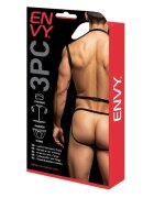 ENVY Set lenjerie pentru barbati - Wetlook Chest Harness 3 piese negru M/L