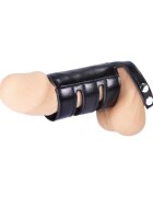 EXCELLENT POWER Ham pentru penis MEN’S EXPERT Cock Strap with Sheath ajustabil pentru jocuri erotice BDSM negru cu argintiu