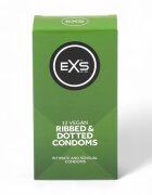 EXS Prezervative Ribbed & Dotted Condoms texturate subțiri și rezistente diametru 56 mm 12 bucăți