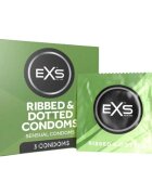 EXS Prezervative Ribbed & Dotted Condoms texturate subțiri și rezistente diametru 56 mm 3 bucăți