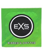 EXS Prezervative Ribbed & Dotted Condoms texturate subțiri și rezistente diametru 56 mm 3 bucăți