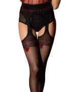 FIORE Dresuri sexy HOSIERY Amour Rouge Suspender Pantyhose cu bretele și margini dantelate grosime 20 den negru cu roșu mărime 2