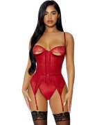 Forplay Lenjerie sexy 2 piese Peek Show Teddy Set body erotic cu dantelă și decupaje + portjartier roșu mărime S