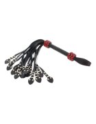 Hidden Desire Bici din piele naturală Cat-o-Nine cu 9 cozi aplatizate pentru jocuri erotice BDSM culoare negru cu roșu