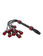 Hidden Desire Bici din piele naturală Roses Whip cu 9 trandafiri decorativi pentru jocuri erotice BDSM culoare negru cu roșu