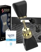 IBIZA Stimulator clitoris Clitorial Stimulator în formă de fundă cu 3 huse interschimbabile 10 funcții de vibrație negru cu auriu