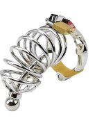 IMPOUND Cușcă pentru penis Corkscrew Male Chastity pentru castitate bărbați cu 3 inele pentru penis din metal culoare argintiu diamentru 4.5 cm