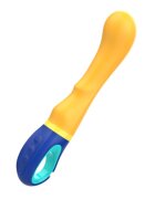 INTENSE Vibrator SHAGGY design curbat pentru stimularea punctului G rezistent la apă lungime inserabilă 12.7 cm galben cu albastru