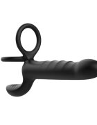INTOYOU Inel dublu pentru penis cu dildo Magnor pentru dublă penetrare stimulare peniană 10 moduri de vibrație lungime 19.5 cm negru
