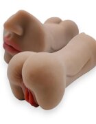 INTOYOU Masturbator realist triplu Lola interior texturat simulare orală vaginală și anală material moale și flexibil rezistent la apă culoarea pielii 20 cm 650 g