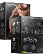 INTOYOU Set 7 accesorii bondage BDSM Line cu cătușe zgardă căluș bici și mască de ochi cleme sfârcuri negru