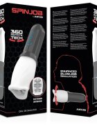 JAMYJOB Masturbator automat Spinjob cu 3 funcții de rotație 360° interior texturat pentru simulare sex oral negru cu alb