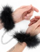 KINK Cătușe cu pene Mini Feather Hand Cuffs pentru jocuri erotice BDSM culoare negru cu argintiu (947866)