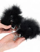 KINK Cătușe cu pene Mini Feather Hand Cuffs pentru jocuri erotice BDSM culoare negru cu argintiu (947866)