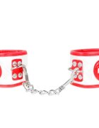 KINK Cătușe sexy asistentă Mini Nurse Wrist Restraints pentru jocuri erotice mărime ajustabilă culoare alb cu roșu