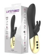 LATE TO BED Vibrator LATETOBED Leums Silicone Rabbit cu stimulator dublu funcție de încălzire 10 funcții de vibrație negru cu auriu