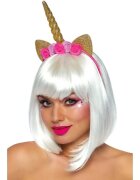 Leg Avenue Bentiță Unicorn Flower Headband design cu corn de unicorn și flori culoare auriu cu roz