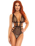 Leg Avenue Lenjerie sexy Teddy design erotic cu plasă și bretele subțiri negru mărime S / M (model 89258)