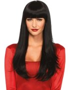 Leg Avenue Perucă sexy pentru jocuri erotice și costume roleplay păr lung și drept cu breton culoarea negru