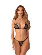  Lenjerie sexy 2 piese OBSESSIVE Wet Me sutien + tanga din plasă cu detalii strălucitoare culoare negru mărime L/XL