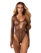  Lenjerie sexy teddy OBSESSIVE Soranna body erotic mulat din plasă reflexe aurii transparent mărime S/M
