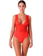  Lenjerie sexy teddy PASSION Evalie body erotic mulat cu dantelă și spatele gol mărime S/M culoare roșu
