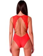 Lenjerie sexy teddy PASSION Evalie body erotic mulat cu dantelă și spatele gol mărime S/M culoare roșu