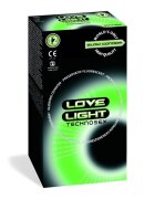 LOVE LIGHT Prezervative TECHNOSEX Glow din latex lubrifiate fosforescente diametru 52 mm 12 buc