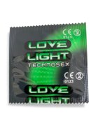 LOVE LIGHT Prezervative TECHNOSEX Glow din latex lubrifiate fosforescente diametru 52 mm 12 buc