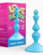 Love Match Bile anale Love Beads Two diametru crescător din silicon medical bază cu ventuză culoare albastru