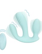 Loveline Vibrator triplu Three-In-One Liquid Silicone Vibrator control prin telecomandă 10 funcții de vibrație albastru