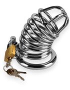 LoveToy Cușcă pentru penis Emperor Metal pentru castitate bărbați cu inel pentru penis din oțel inoxidabil culoare argintiu diamentru 4.4 cm