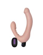 LoveToy Dildo dublu Joy Strapless strap-on fără ham vibrator bullet inclus cu telecomandă 10 funcții de vibrație culoarea pielii
