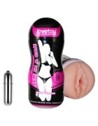 LoveToy Masturbator Sex In A Can pentru simulare vaginală realistă cu vibrator bullet inclus negru cu roz