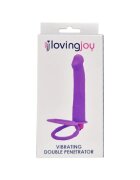 LOVING JOY Inel dublu pentru penis cu dildo Vibrating Double Penetrator pentru dublă penetrare 7 funcții de vibrație mov