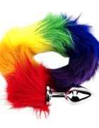 LOVING JOY Plug anal Furry Fantasy - Rainbow din aluminiu cu coada 7 cm
