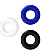 LOVING JOY Set 3 inele pentru penis Doughnut Cock Rings din TPR diametru 1.6 cm culori albastru alb și negru