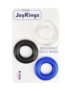 LOVING JOY Set 3 inele pentru penis Doughnut Cock Rings din TPR diametru 1.6 cm culori albastru alb și negru