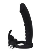 LOVING JOY Strap-On LovingJoy - Vibrating Rabbit cu dublă penetrare si stimularea clitorisului 14 cm Negru