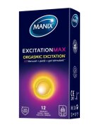 MANIX Prezervative Excitation Max din latex lubrifiate texturate și rezistente cu efect de încălzire diametru 53 mm 12 buc