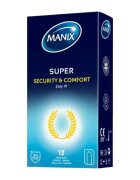 MANIX Prezervative Super din latex lubrifiate confortabile și rezistente diametru 52 mm 12 bucăți
