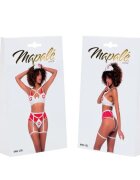 MAPALE Lenjerie sexy asistentă MAPALÉ Nurse cu sutien și chilot tanga cu jartiere și bonetă culoare alb cu roșu mărime L/XL