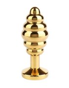 MR. STEEL Plug anal Twister Butt Plug Large din oțel inoxidabil cu striații și bază cu cristal lungime 10 cm (mare) auriu