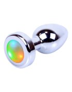 MYLOVE Dop anal Butt Plug Disco Flashlight bază cu lumină LED multicoloră din oțel inoxidabil lungime totală 7 cm diametru 2.7 cm argintiu (mic)