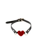 NsNovelties Căluș Fetish & Fashion KATHERINE pentru jocuri erotice BDSM în formă de inimă cu curea reglabilă negru cu roșu