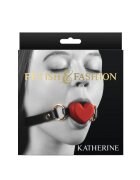 NsNovelties Căluș Fetish & Fashion KATHERINE pentru jocuri erotice BDSM în formă de inimă cu curea reglabilă negru cu roșu