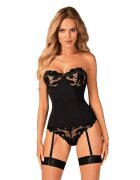 Obsessive Corset erotic cu portjartier Editya design cu sutien din dantelă florală culoare negru mărime M/L